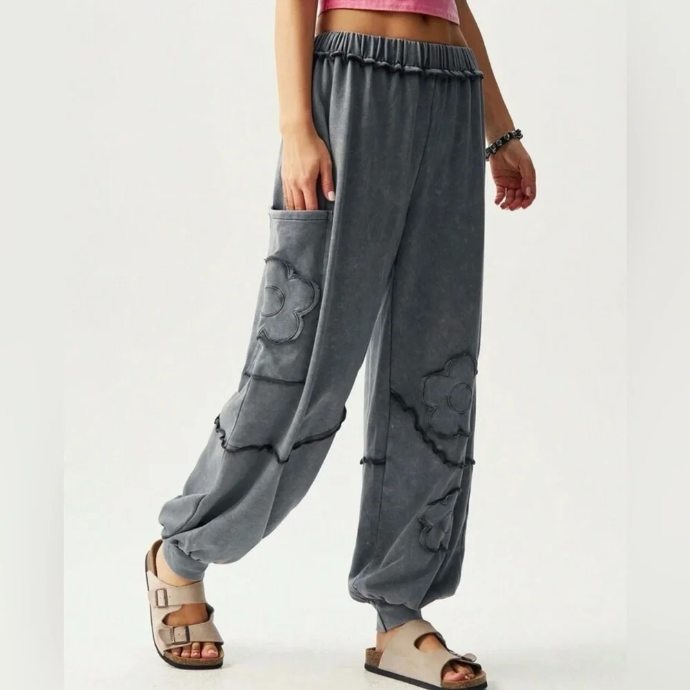 Gray Floral Women's Pants - Picture 7 of 9